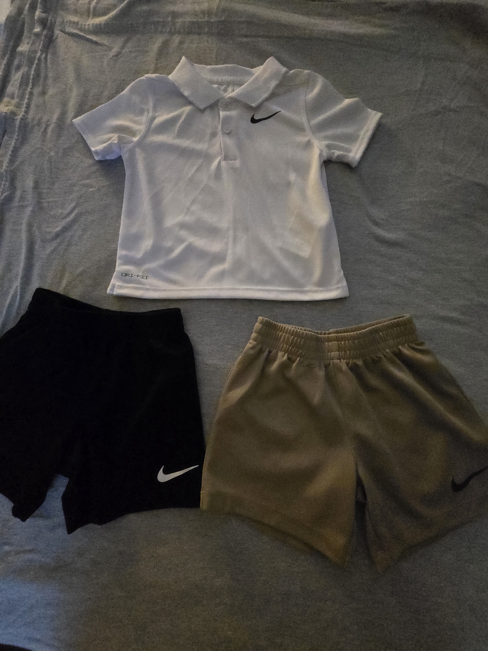 Nike Kids White Polo with Black and Tan Athletic Shorts *Shirt Never Worn*